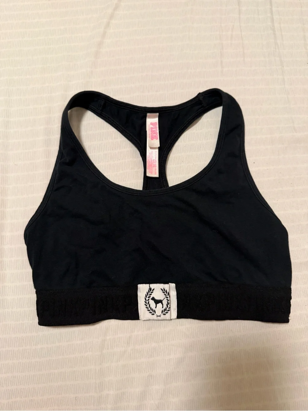 PINK Victoria's Secret Black Racerback Logo Sports Bra